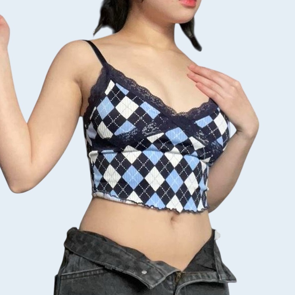 H&M Ribbed Argyle Patterned Top